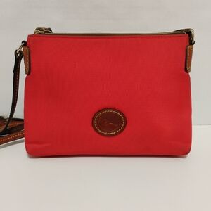 Dooney & Bourke Red Nylon Crossbody Pouchette Shoulder Bag Leather Strap
